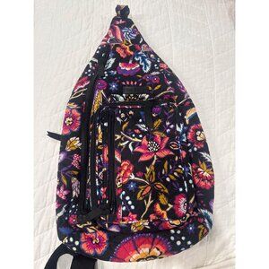 Vera Bradley Floral Quilted Sling Backpack With Adjustable Strap Black Multicolo